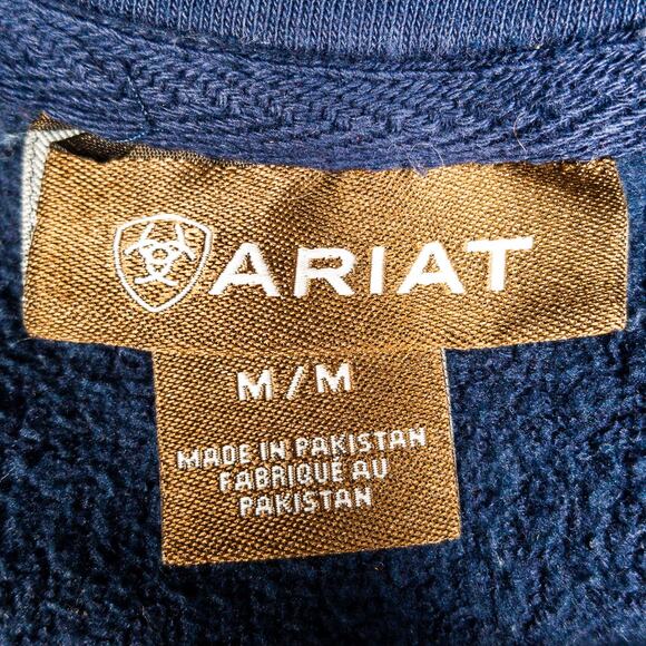 Ariat Hoodie Men’s Medium Pullover Navy Blue Southwest Graphic Logo Ranch Fleece - Picture 3 of 13